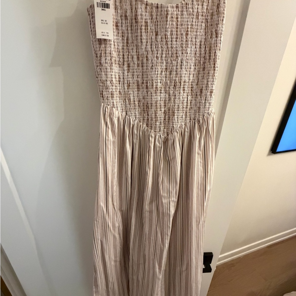 Abercrombie & Fitch Cream and Brown Striped Midi Dress